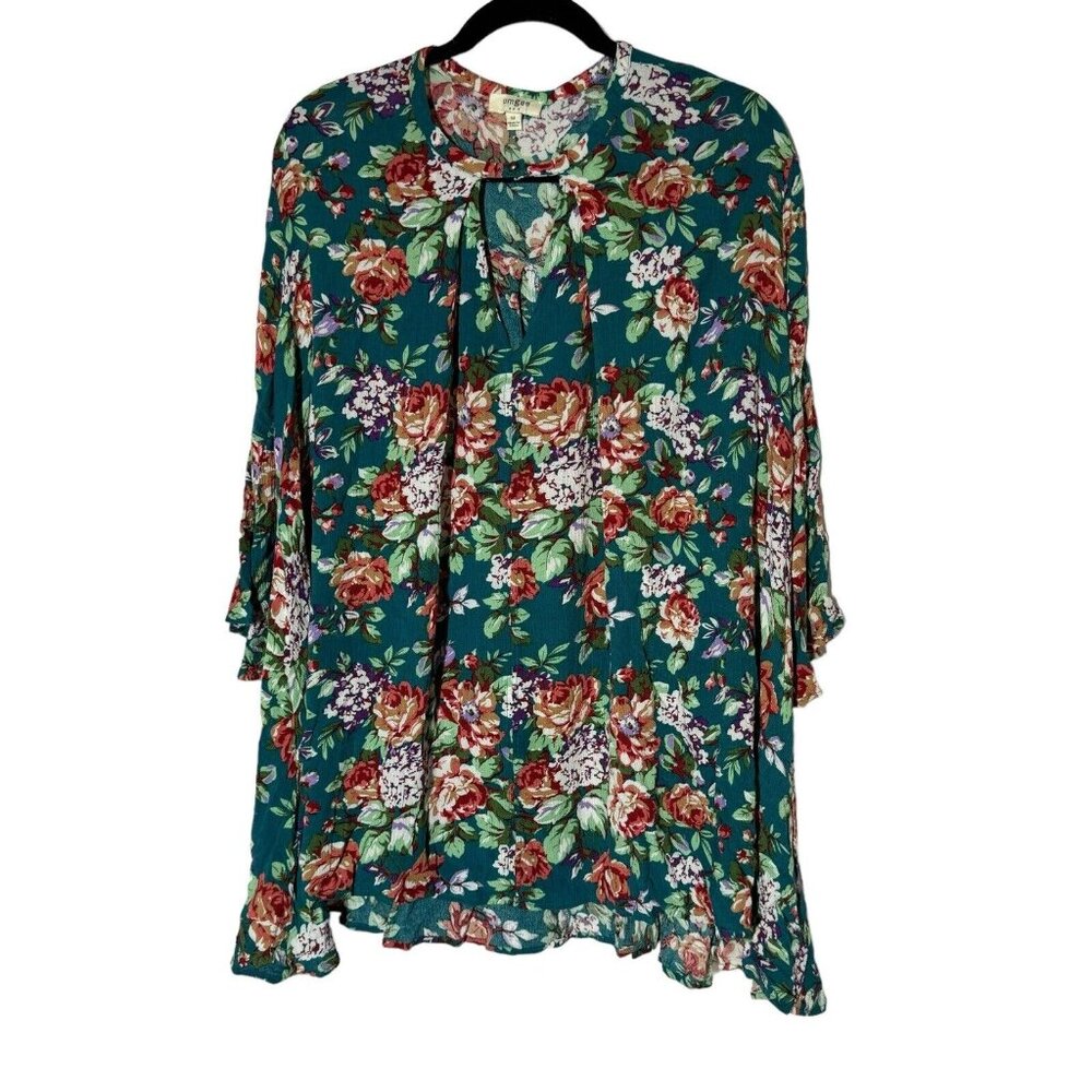 Umgee Medium Floral Print BabyDoll Top 3/4 Balloon Sleeve